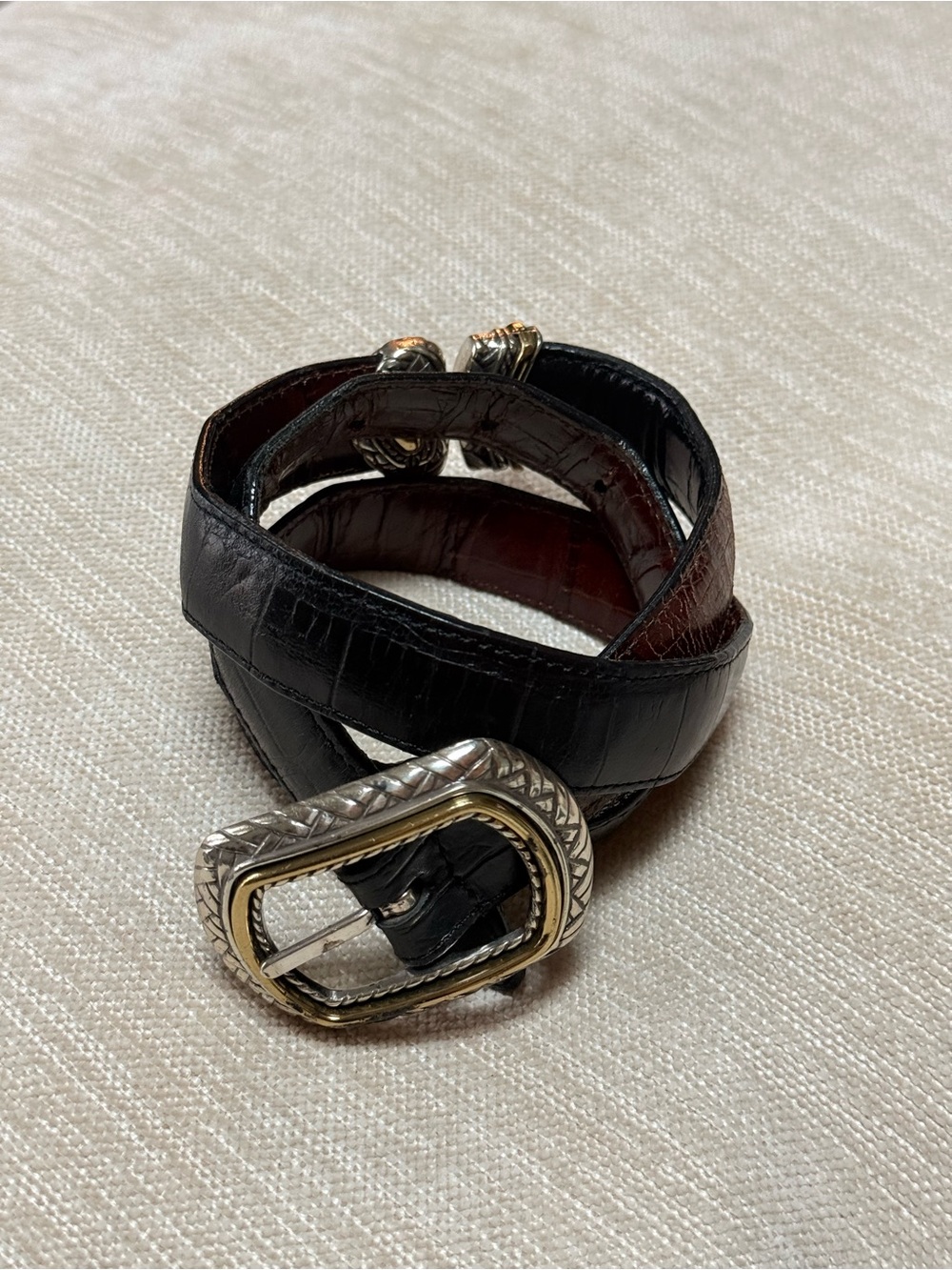 Brighton Reversible Croc Embossed Leather Black & Brown Belt